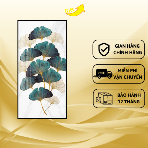 Tranh Treo Tường Gỗ Tráng Gương 3D Lá Bạch Quả May Mắn, Lá Rẻ Quạt Và Hươu Trang Trí Phòng Khách, Phòng Ngủ LBQ01