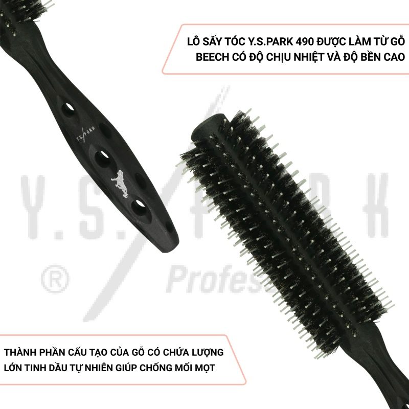 Lô sấy tóc Carbon Tiger Brush YS PARK professional lược uốn chịu nhiệt 42mm chính hãng YS-490(T-6)