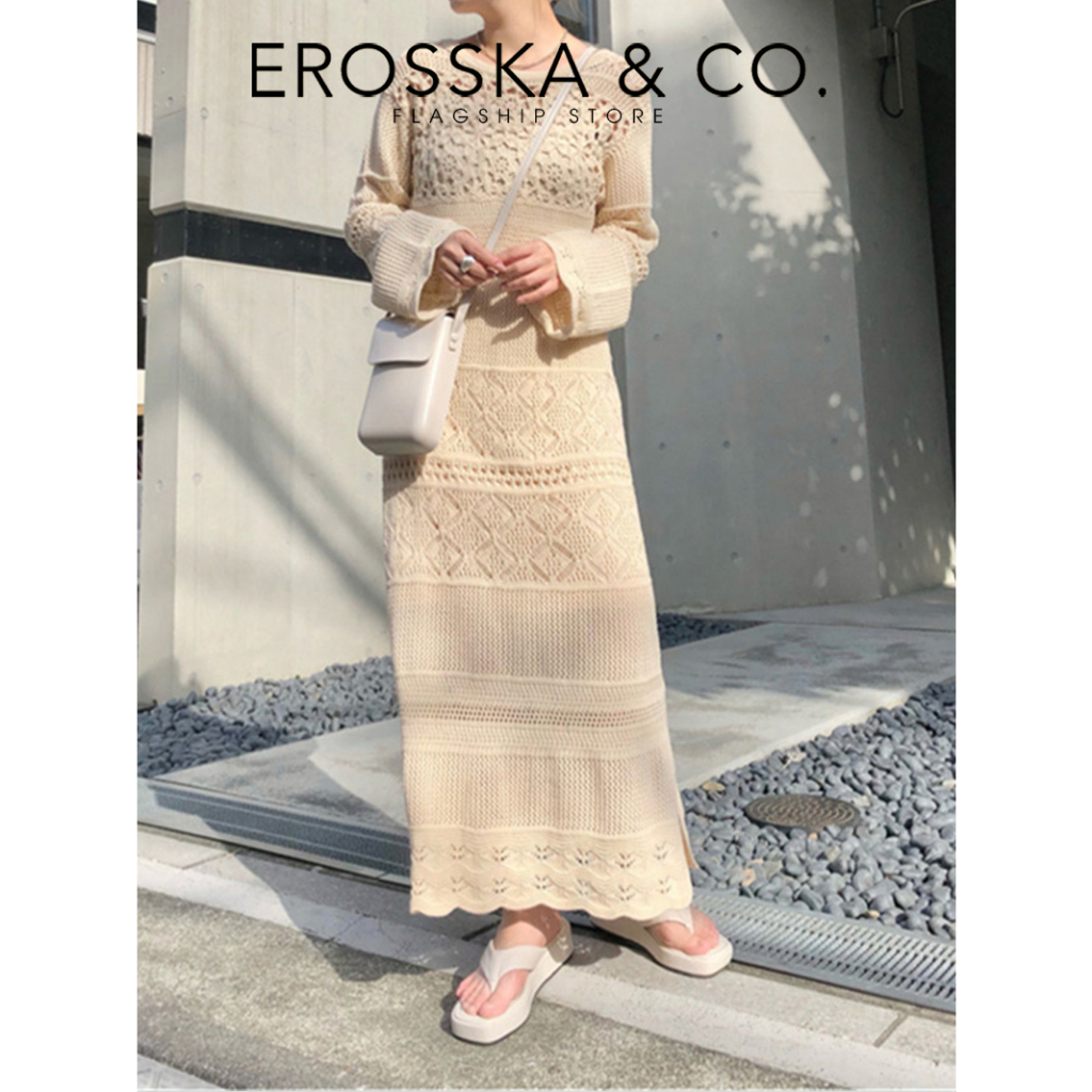 Erosska - Dép nữ thời trang đế bánh mì xỏ ngón kiểu dáng cơ bản màu kem - SB020