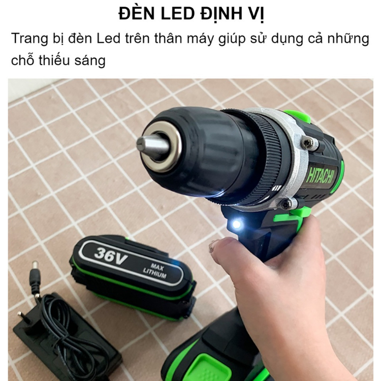Máy Khoan Pin Hitachi 36V - Khoan Sắt, Khoan Gỗ, Bắt Vít - Máy Bắn Vít - Pin Chuẩn 5 Cell - Máy Văn Vít Cầm Tay - 2 PIN