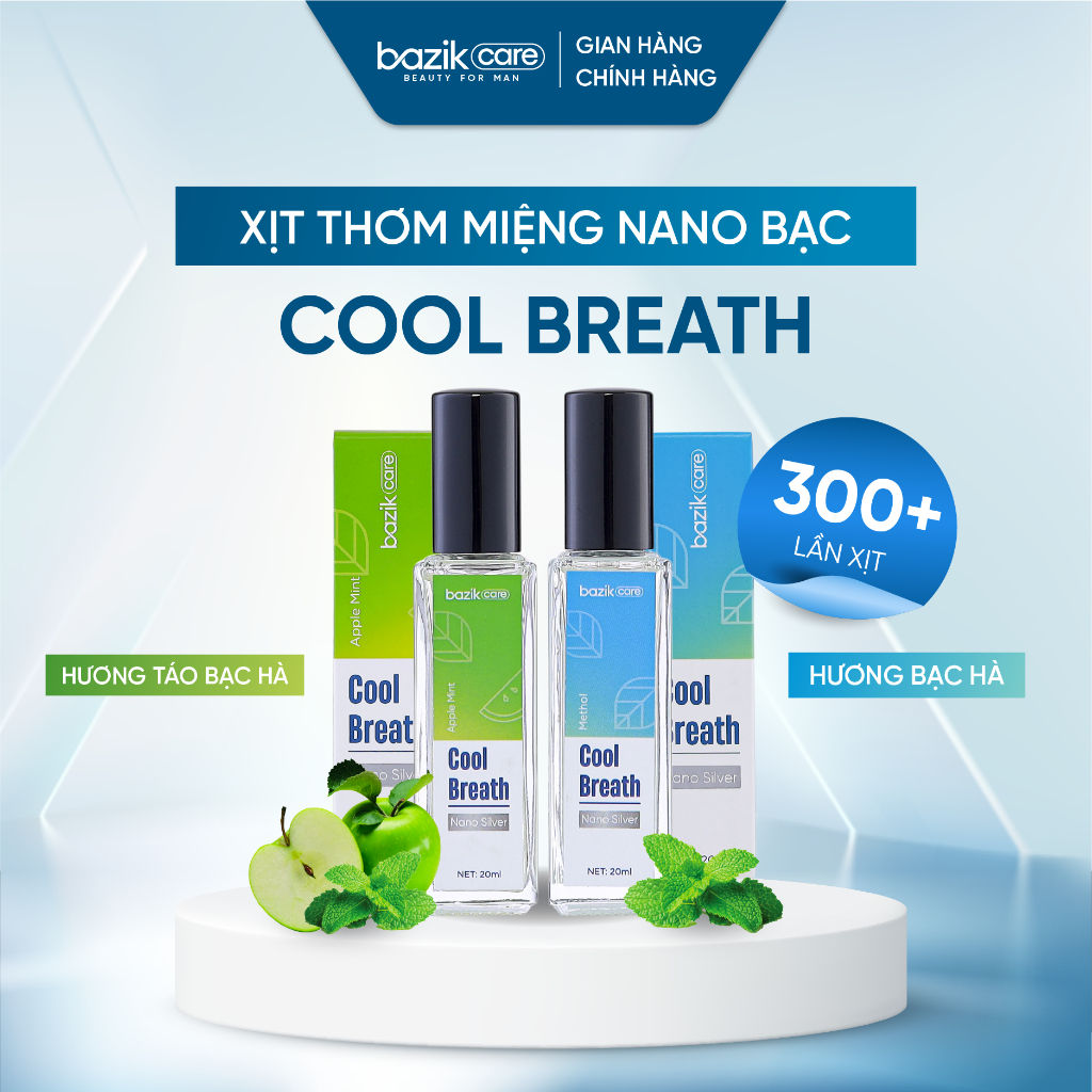 Xịt thơm miệng Bazik Cool Breath 2 mùi hương Bạc Hà & Táo Bạc Hà 20ml/chai