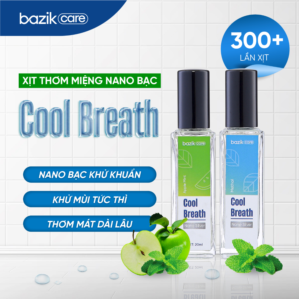 Xịt thơm miệng Bazik Cool Breath 2 mùi hương Bạc Hà & Táo Bạc Hà 20ml/chai