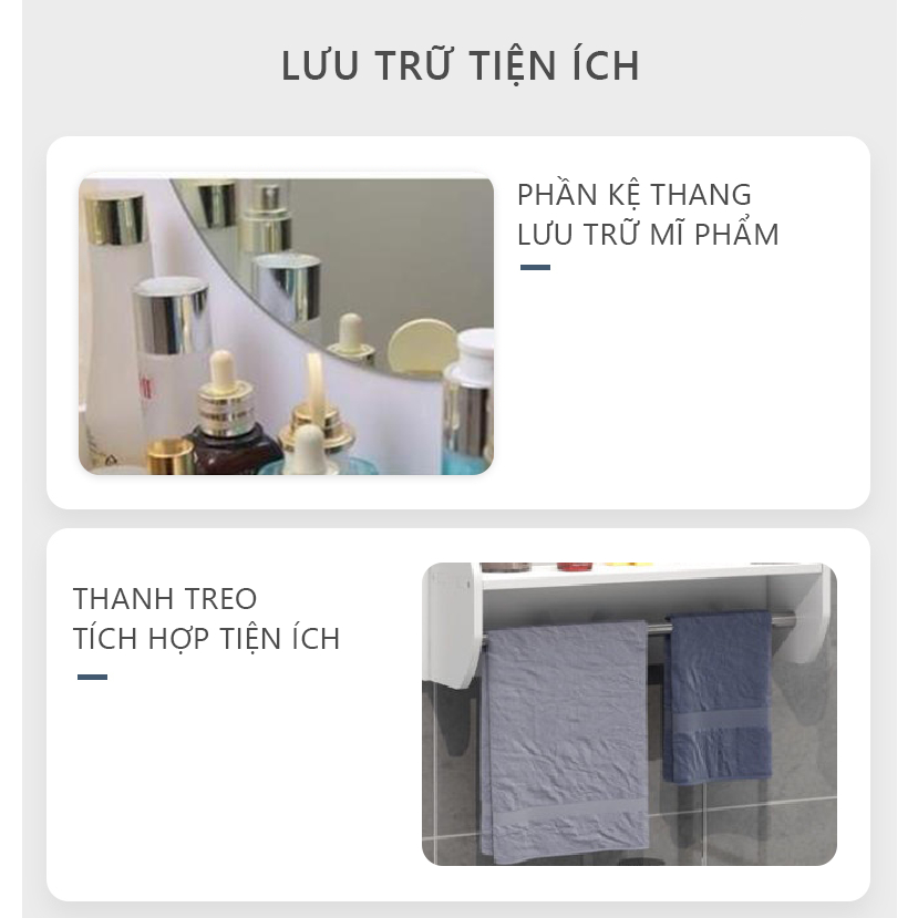 Tủ gương trang điểm, kệ treo tường mỹ phẩm kèm gương thông minh gỗ PVC chống ẩm- IG412/IG413