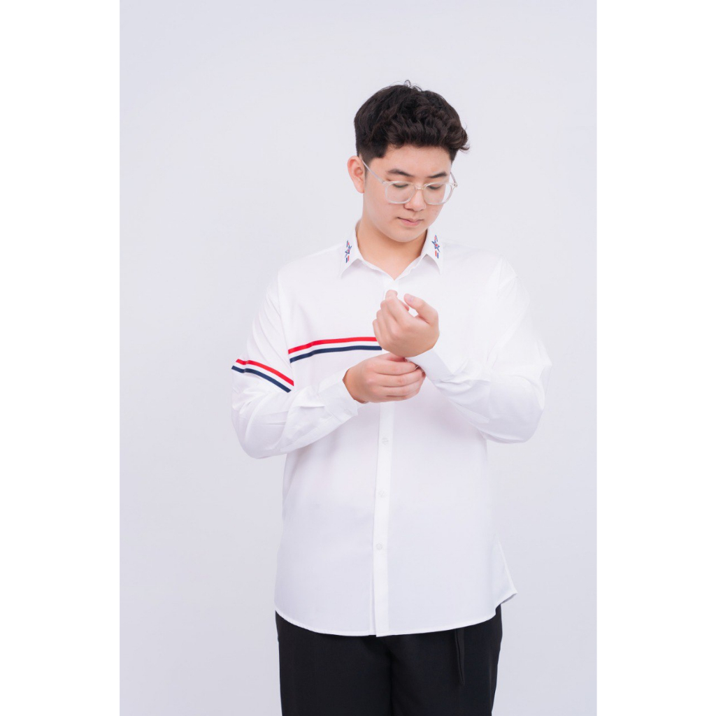 Áo sơ mi nam bigsize Maltrik cách điệu kẻ đen trắng viền tay một bên chất lụa kate cao cấp có size lớn đến 130kg