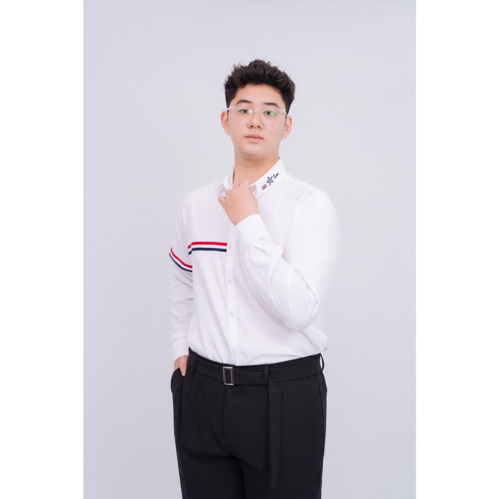 Áo sơ mi nam bigsize Maltrik cách điệu kẻ đen trắng viền tay một bên chất lụa kate cao cấp có size lớn đến 130kg