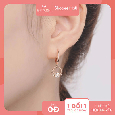 Bông Tai Nữ Vàng Tây 14K Khoen Rơi Đính Đá CZ Cao Cấp Lấp Lánh BT362 Huy Thanh Jewelry