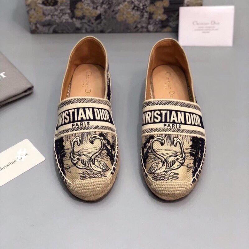 ⚡️[Hight Quality] Hàng Có Sẵn!! Giày Slipon Cói Dio Họa Tiết Thêu Monogram Cò Vạc - Hàng Loại 1 Full Box Phụ Kiện