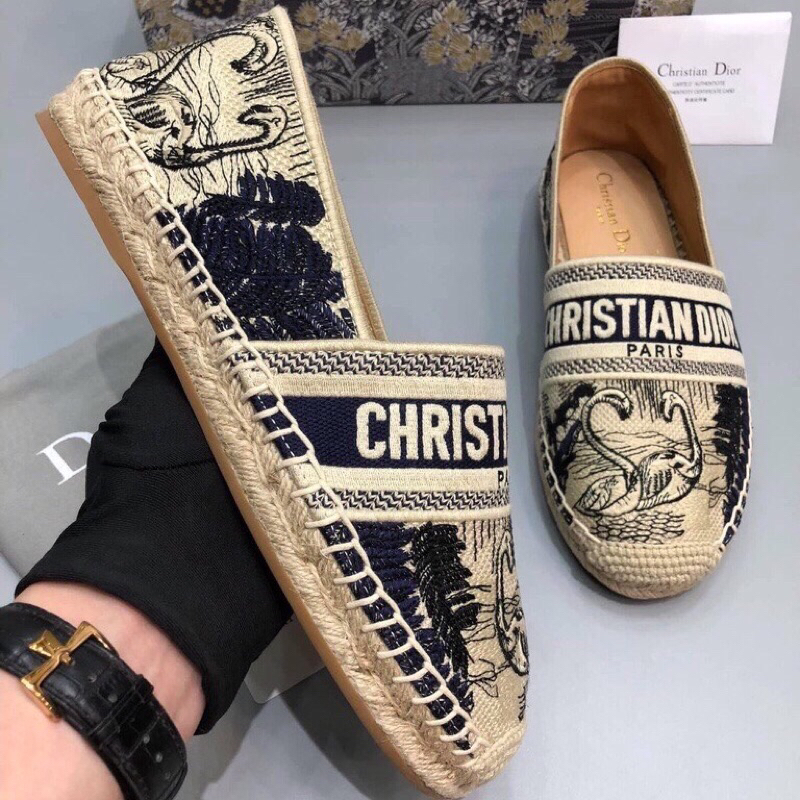 ⚡️[Hight Quality] Hàng Có Sẵn!! Giày Slipon Cói Dio Họa Tiết Thêu Monogram Cò Vạc - Hàng Loại 1 Full Box Phụ Kiện