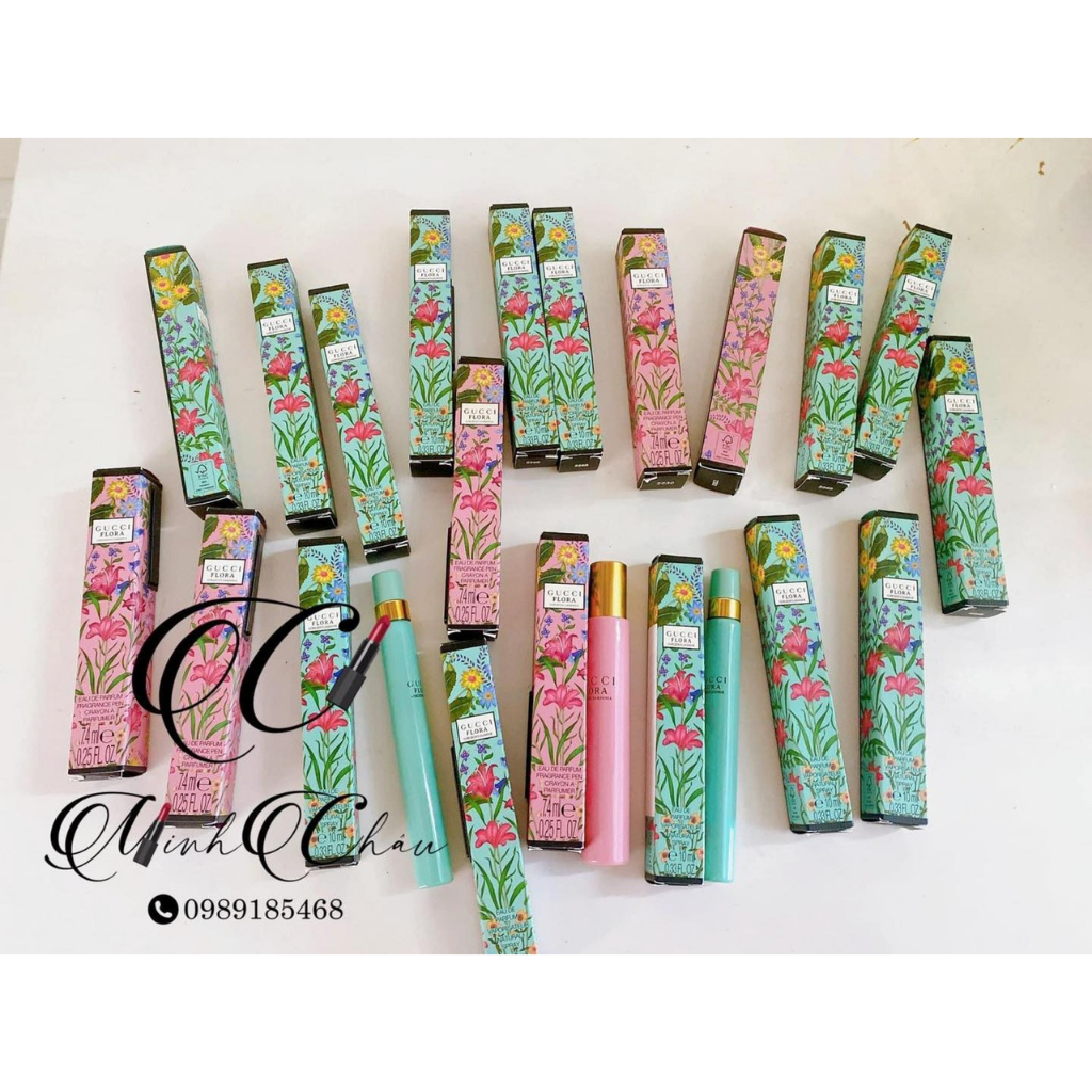 NƯỚC HOA MINI DẠNG LĂN GUCCI FLORA EDP 7.4ML MÀU HỒNG - MÀU XANH - HÀNG PHÁP