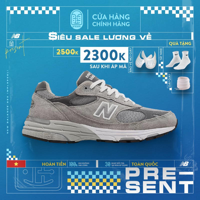 Giày New Balance 993 chính hãng cho nam nữ, NB 993 real fullbox Present Original Sneakers