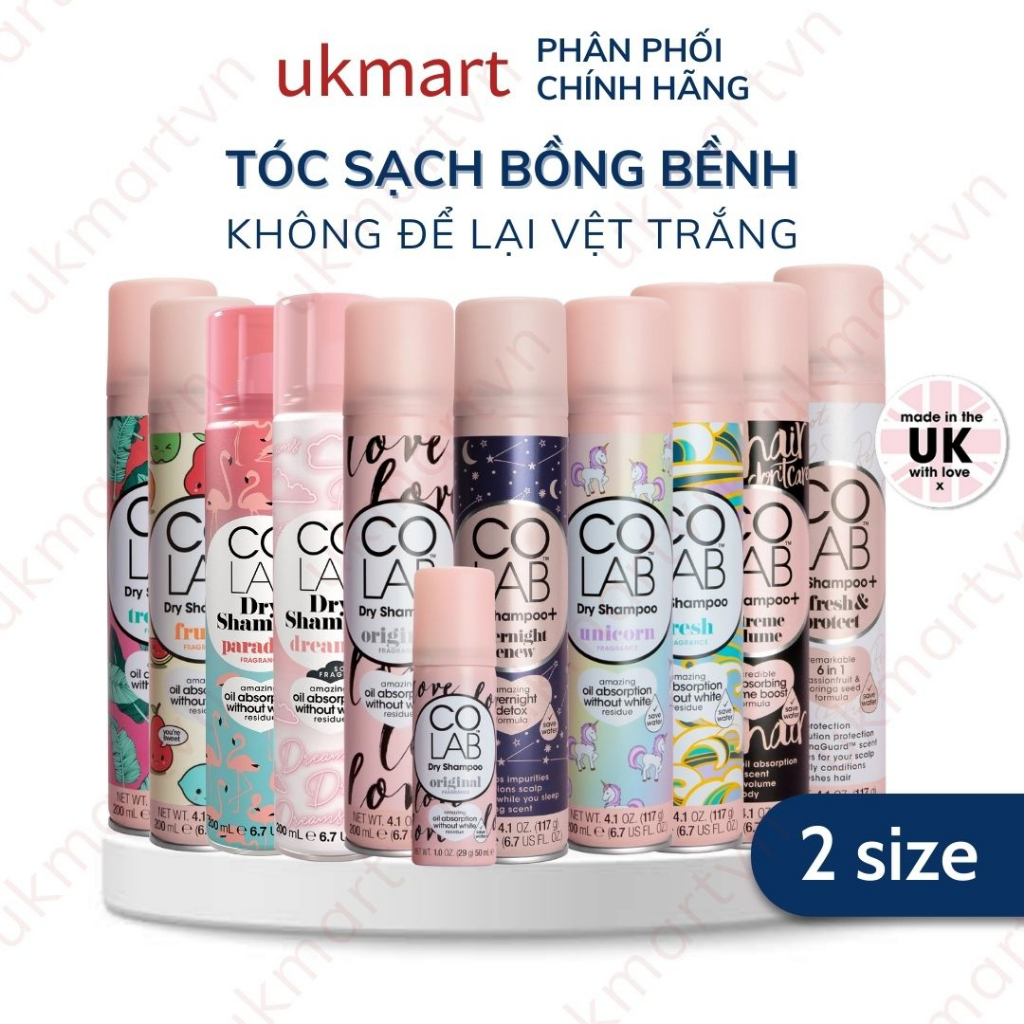 Dầu Gội Khô COLAB UK 200ml Dưỡng Tóc Sạch Bồng Bềnh Vào Nếp Sau 5 Giây