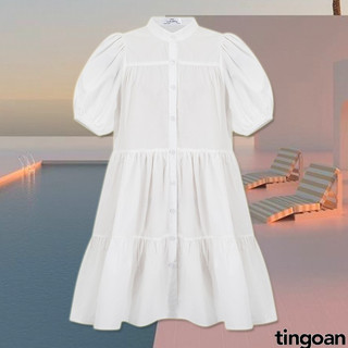 Váy babydoll xòe vai phồng 4 tầng cổ tàu chống nhăn trắng BLOW ME DRESS/WH tingoan