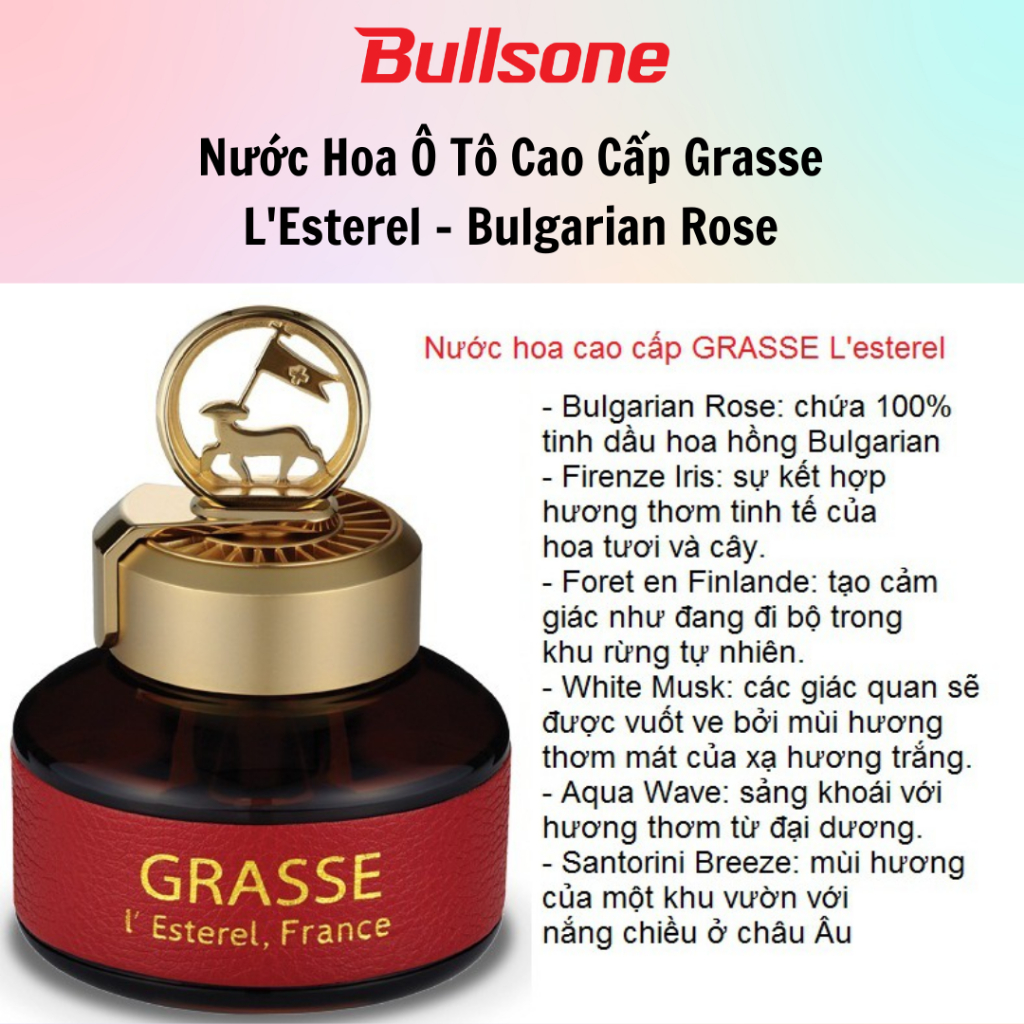 Nước Hoa Ô Tô Bullsone Grasse L'Esterel - Bulgarian Rose/Naples Blue/Aqua Wave/White Lily Musk (110ml) - Hàng chính hãng