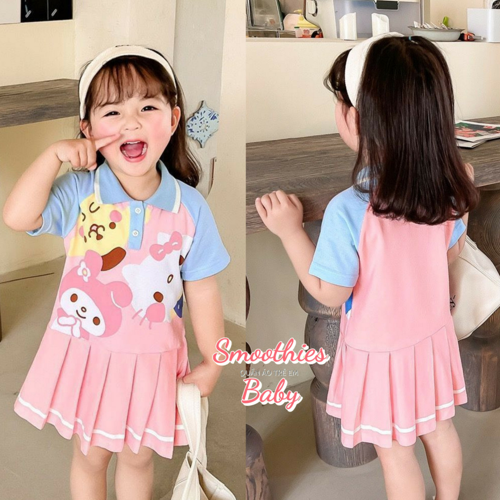 ĐẦM THUN CÓ CỔ POLO NÚT NGỰC  cho bé gái 16 - 20 KG