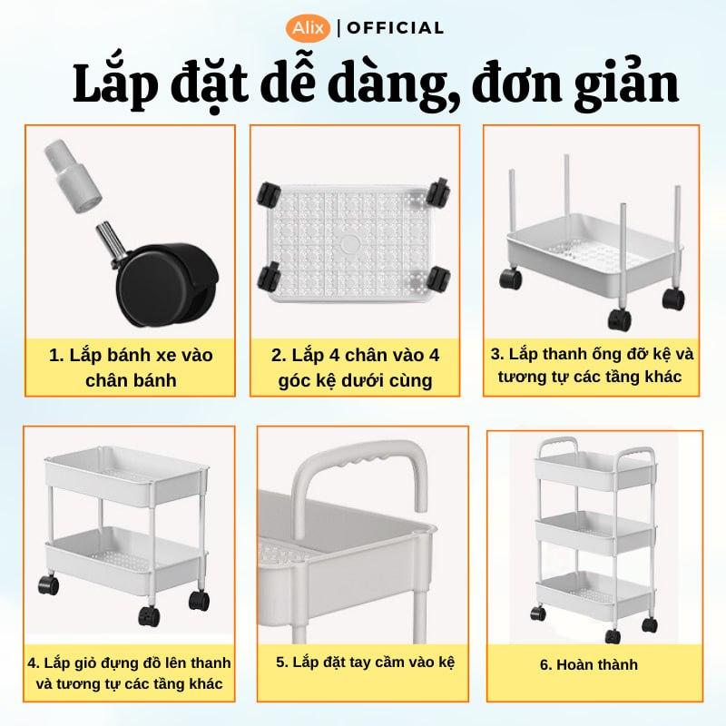 Kệ Đựng Đồ Đa Năng Alix Có Bánh Xe Đẩy Chuyên Dụng Chất Liệu Nhựa Cao Cấp