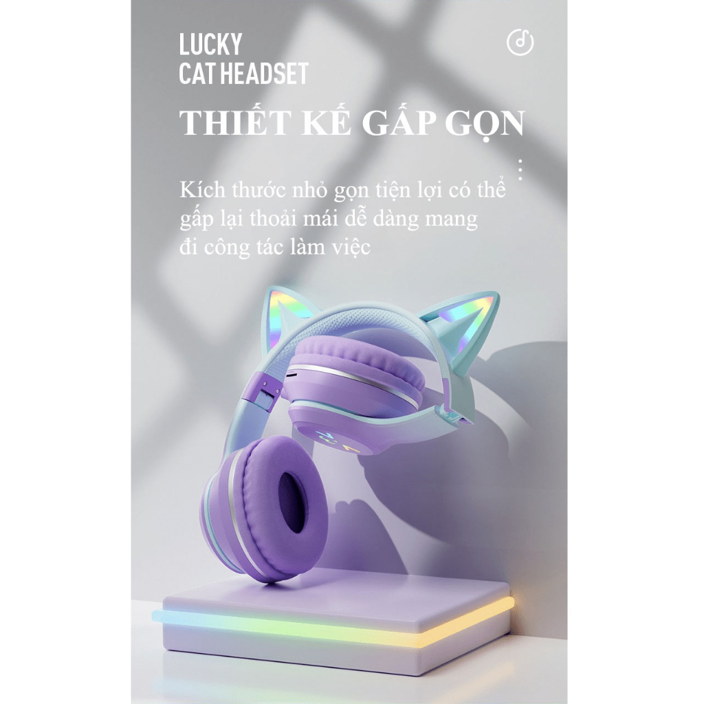 Tai nghe chụp tai BT612 kết nối Bluetooth thiết kế tai mèo dễ thương có thể gấp gọn tiện lợi - HT