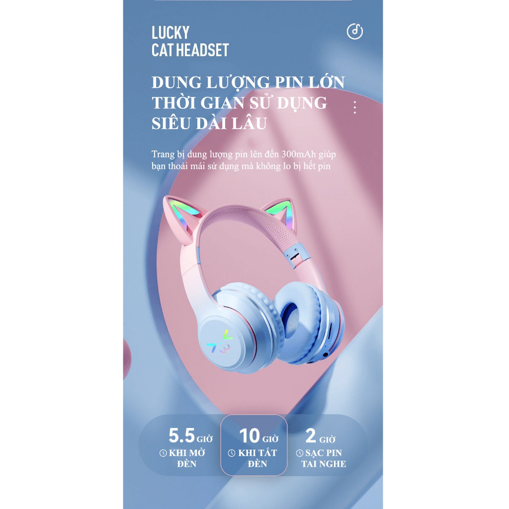 Tai nghe chụp tai BT612 kết nối Bluetooth thiết kế tai mèo dễ thương có thể gấp gọn tiện lợi - HT