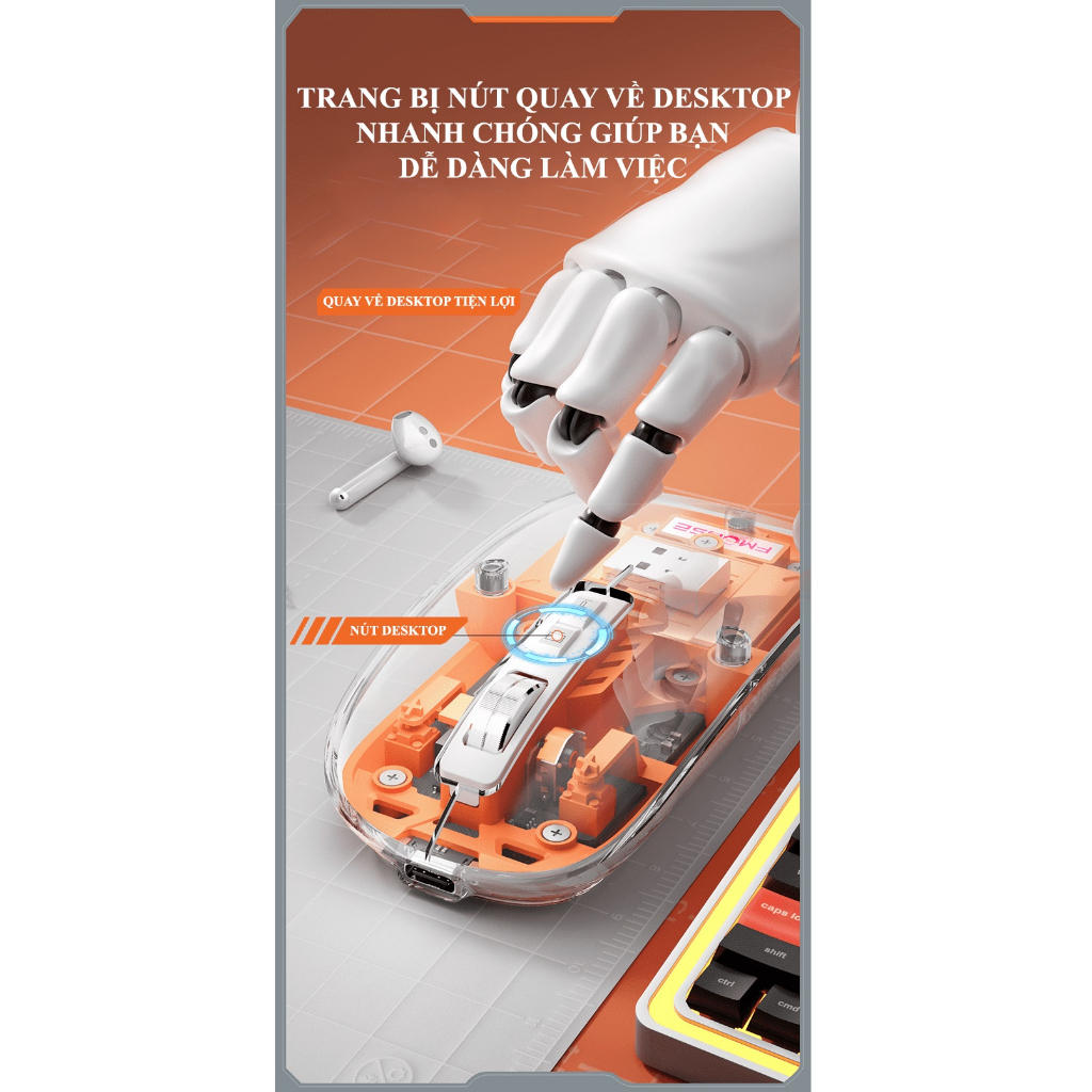 Chuột không dây FMOUSE M133 kết nối Bluetooth và USB 2.4G thiết kế trong suốt độc lạ - HT