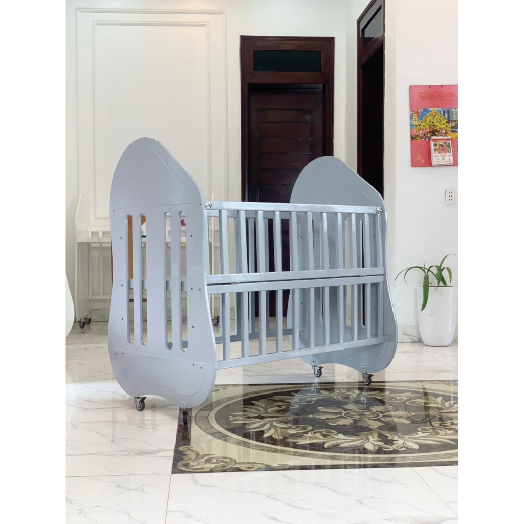 Cũi gỗ Manky Kids 3in1,  giường ngủ và bàn học cho bé khi lớn. TẶNG KÈM MÀN
