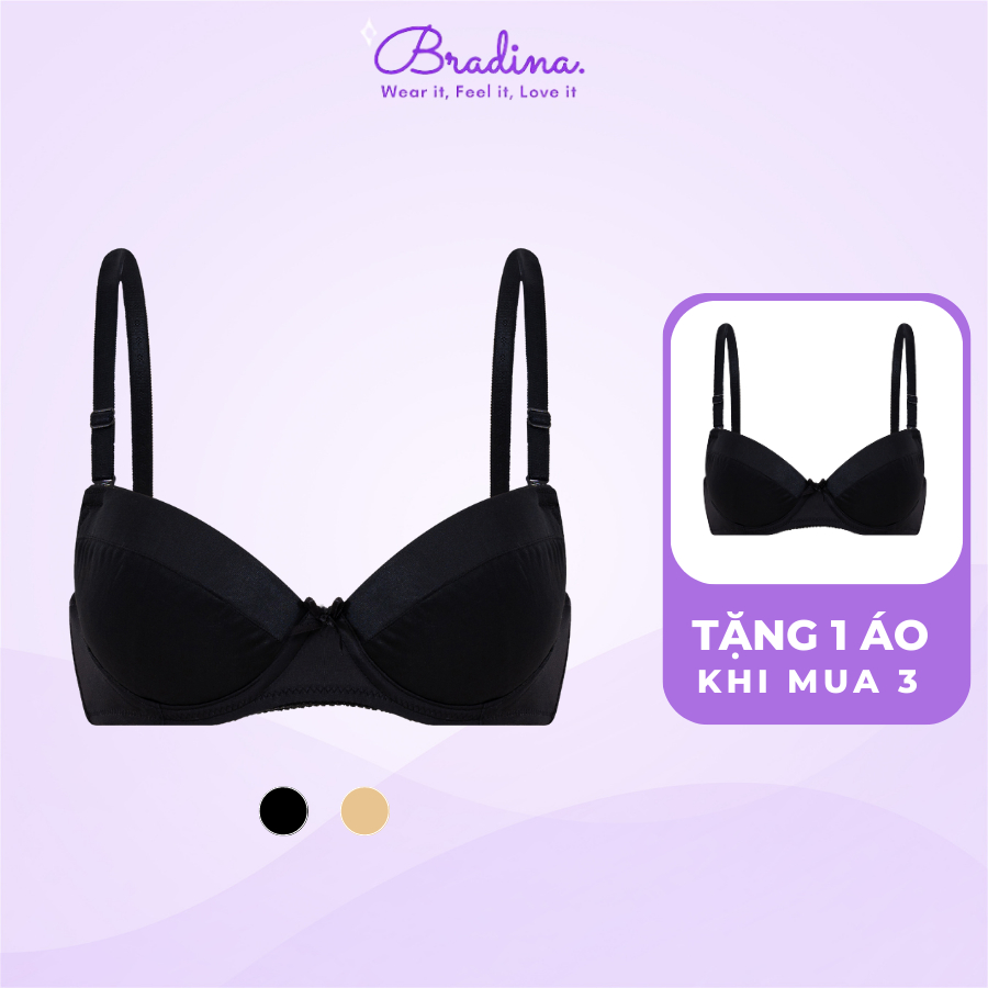 Áo lót trơn có gọng Bradina Pretty Pushup, mút mỏng, nâng nhẹ cho nữ ALT