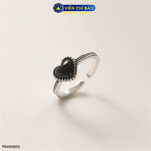 Nhẫn bạc nữ Black Heart chất liệu bạc Thái 925 thời trang phụ kiện trang sức Viễn Chí Bảo N000909