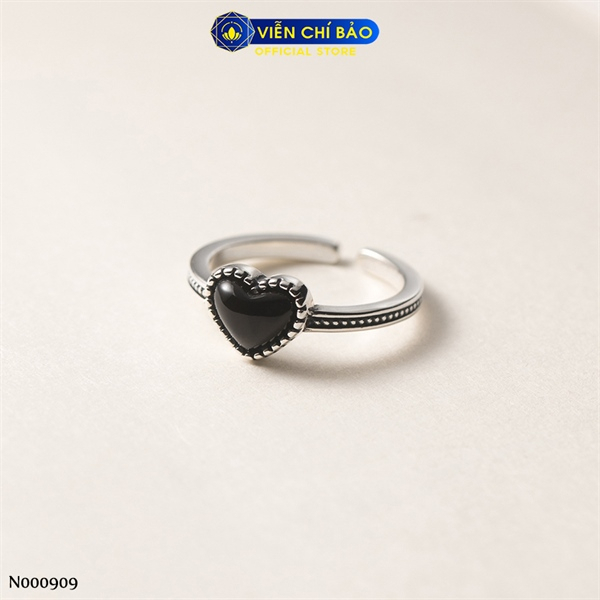 Nhẫn bạc nữ Black Heart chất liệu bạc Thái 925 thời trang phụ kiện trang sức Viễn Chí Bảo N000909