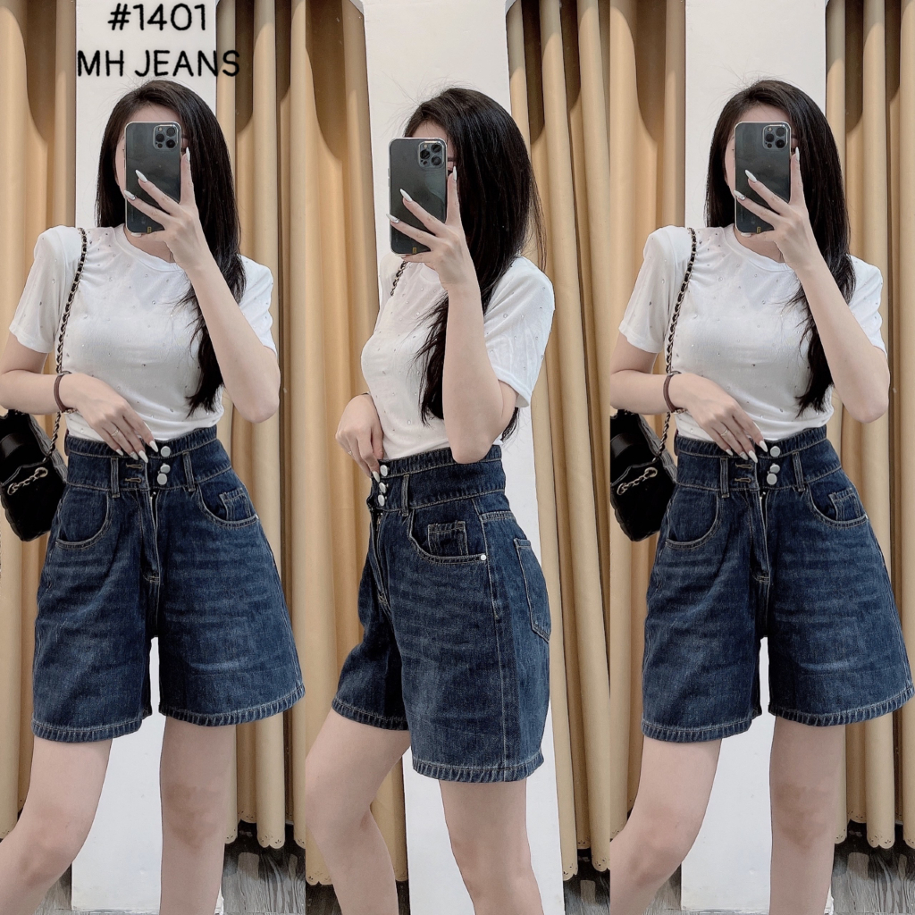 Quần Sooc Jean Kiểu Mới 3 Khuy Lưng Cao_3AN Jean_MS 1401