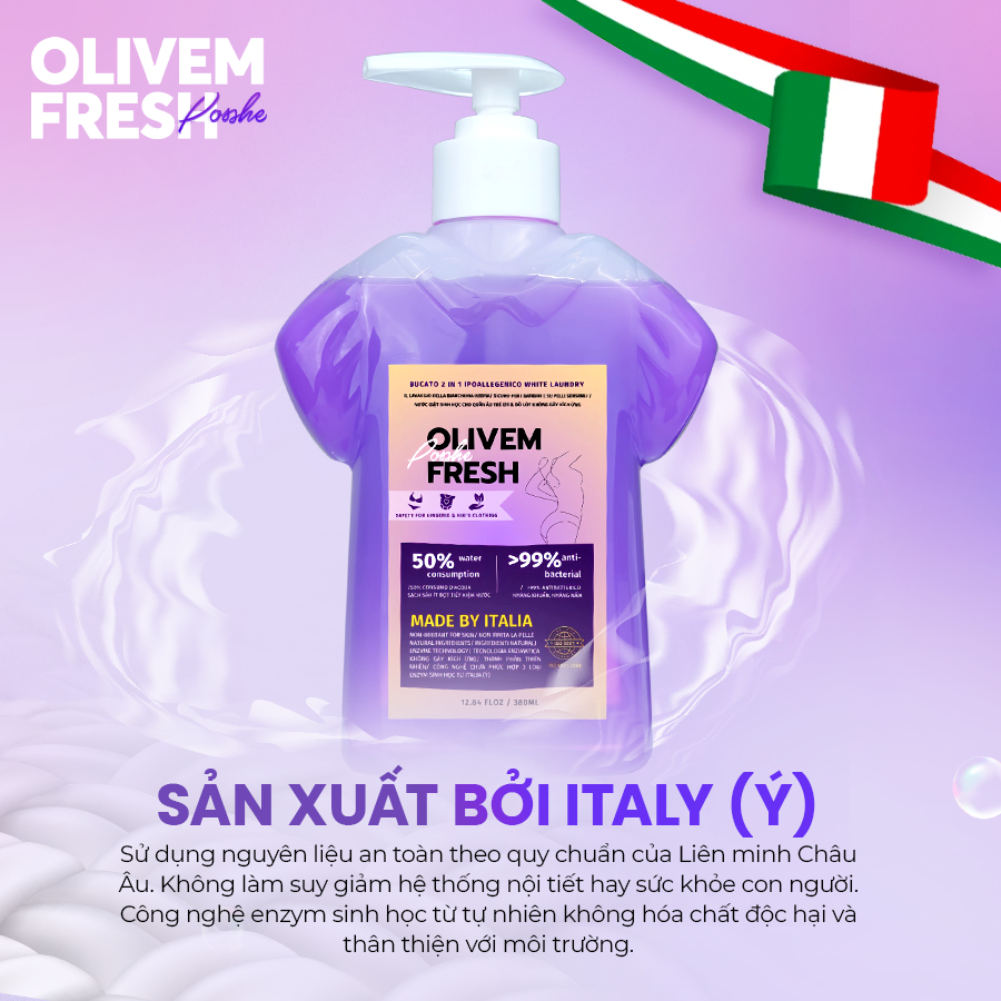 Xuất Xứ Italy- Nước Giặt Đồ Lót Sinh Học Posshe Olivem Fresh 380ml