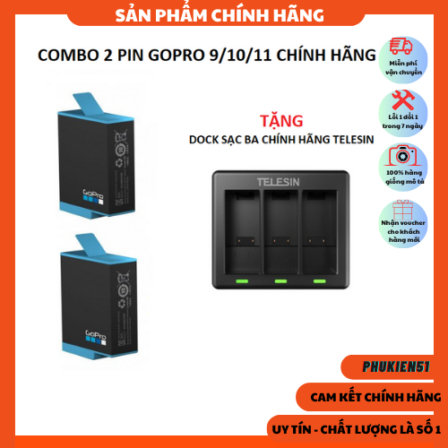Gopro Hero 11/10/9 Black Tặng dock sạc Telesin- Phụ kiện cam hành trình giá rẻ- phukien51