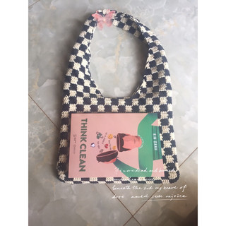 Túi caro phối màu checkboard bag chất liệu sợi dệt
