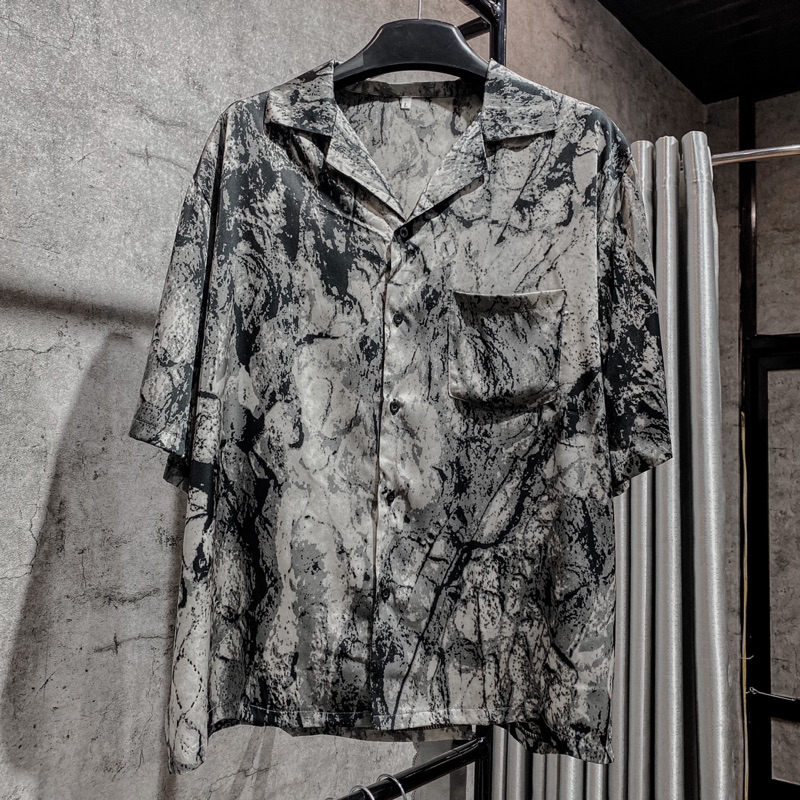 Sơ mi Cuban Shirt - Áo sơ mi lụa hàn hạo tiết vân đá mềm mịn