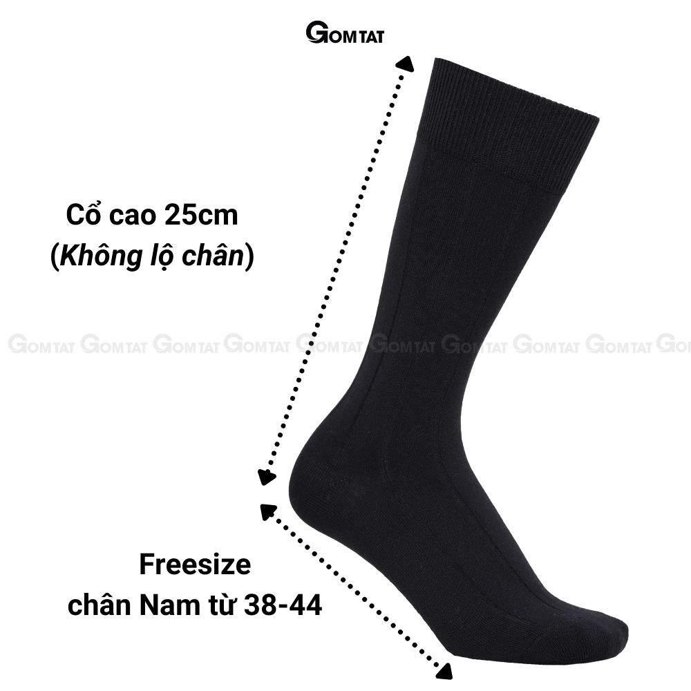 Hộp 4 đôi tất nam cao cổ GOMTAT mẫu gân chìm màu đen, chất liệu cotton thoáng mát, êm chân  -GOM-MIX09-DEN-CB4