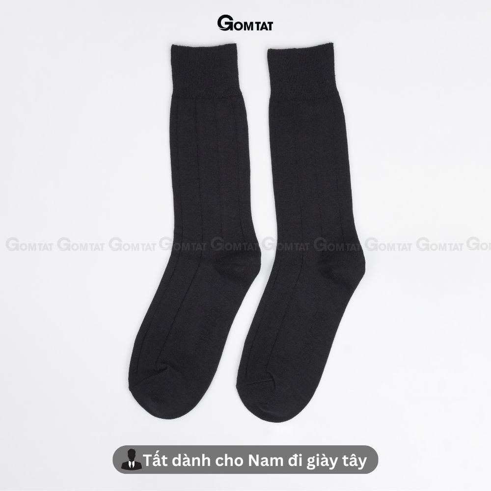 Hộp 4 đôi tất nam cao cổ GOMTAT mẫu gân chìm màu đen, chất liệu cotton thoáng mát, êm chân  -GOM-MIX09-DEN-CB4