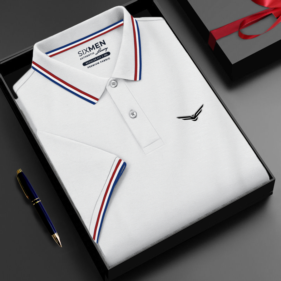 Áo polo nam cao cấp có cổ  SIXMEN 3RIM Eagle - Polo xám lam vải cá sấu cotton CVC thoáng mát