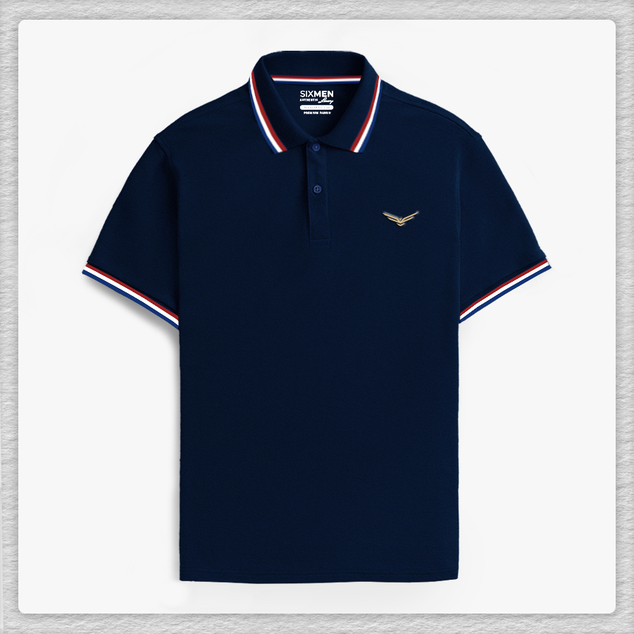 Áo polo nam cao cấp có cổ  SIXMEN 3RIM Eagle - Polo xám lam vải cá sấu cotton CVC thoáng mát