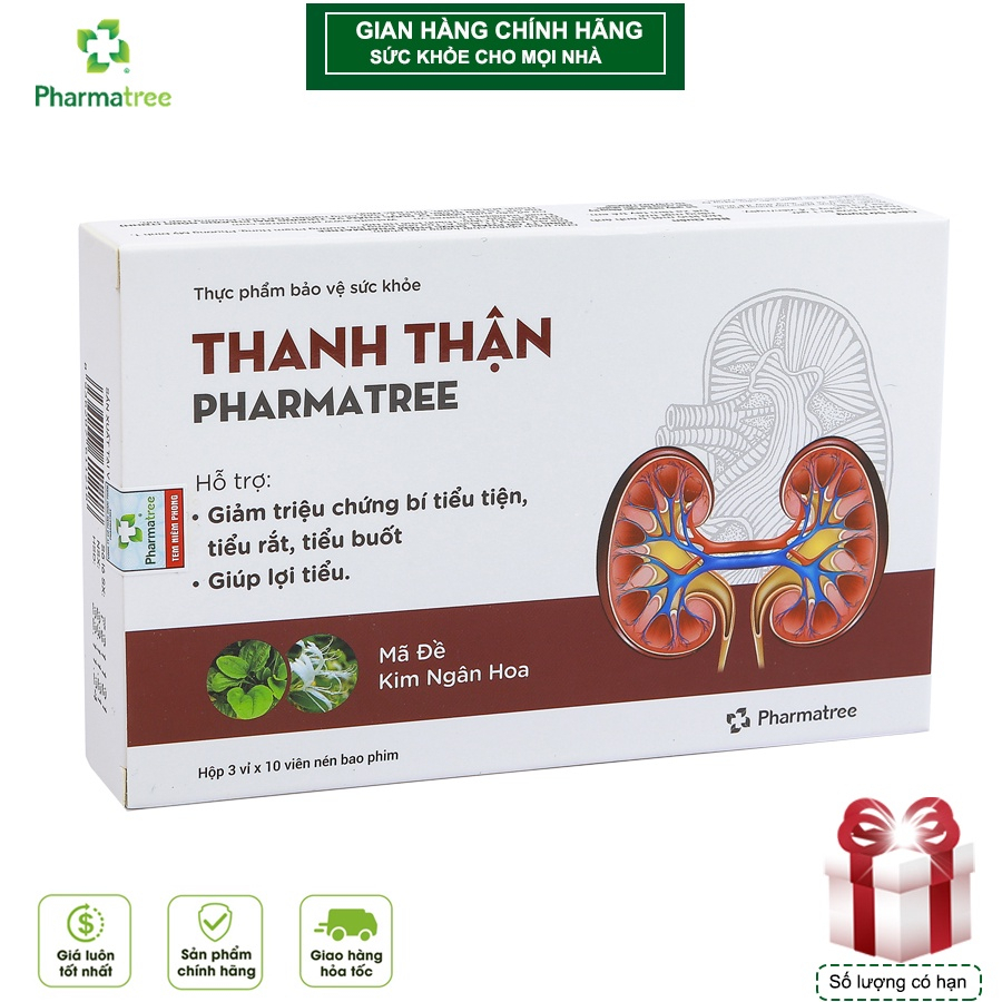 ThanhThận Pharmatree hộp 30 viên giảm uống tiểu đêm, tiểu buốt, tiểu nhiều lần,nguy cơ hình thành sỏi thận