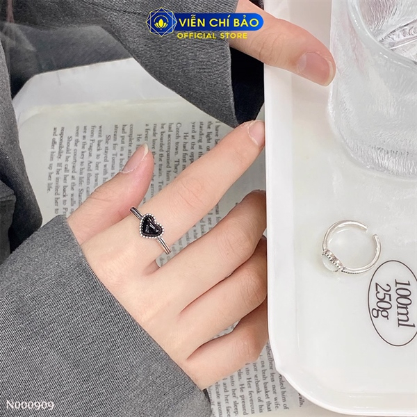 Nhẫn bạc nữ Black Heart chất liệu bạc Thái 925 thời trang phụ kiện trang sức Viễn Chí Bảo N000909