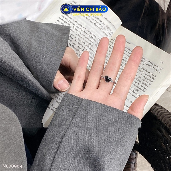 Nhẫn bạc nữ Black Heart chất liệu bạc Thái 925 thời trang phụ kiện trang sức Viễn Chí Bảo N000909