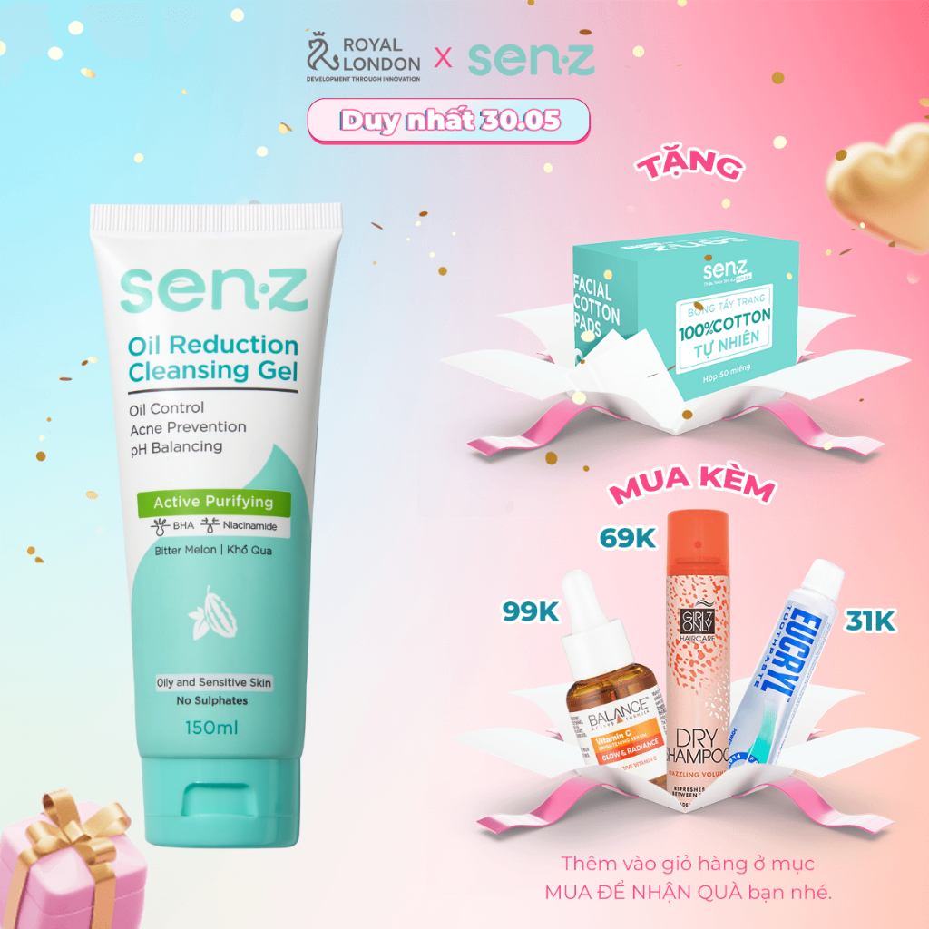 Gel Rửa Mặt Khổ Qua Dành Cho Da Dầu Nhạy Cảm SenZ Oil Reduction Cleansing Gel chuẩn pH 150ML
