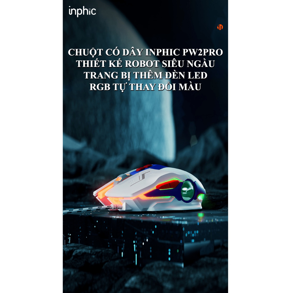 Chuột có dây INPHIC PW2PRO chuyên game thiết kế robot kèm theo đèn led RGB cực đẹp - HT