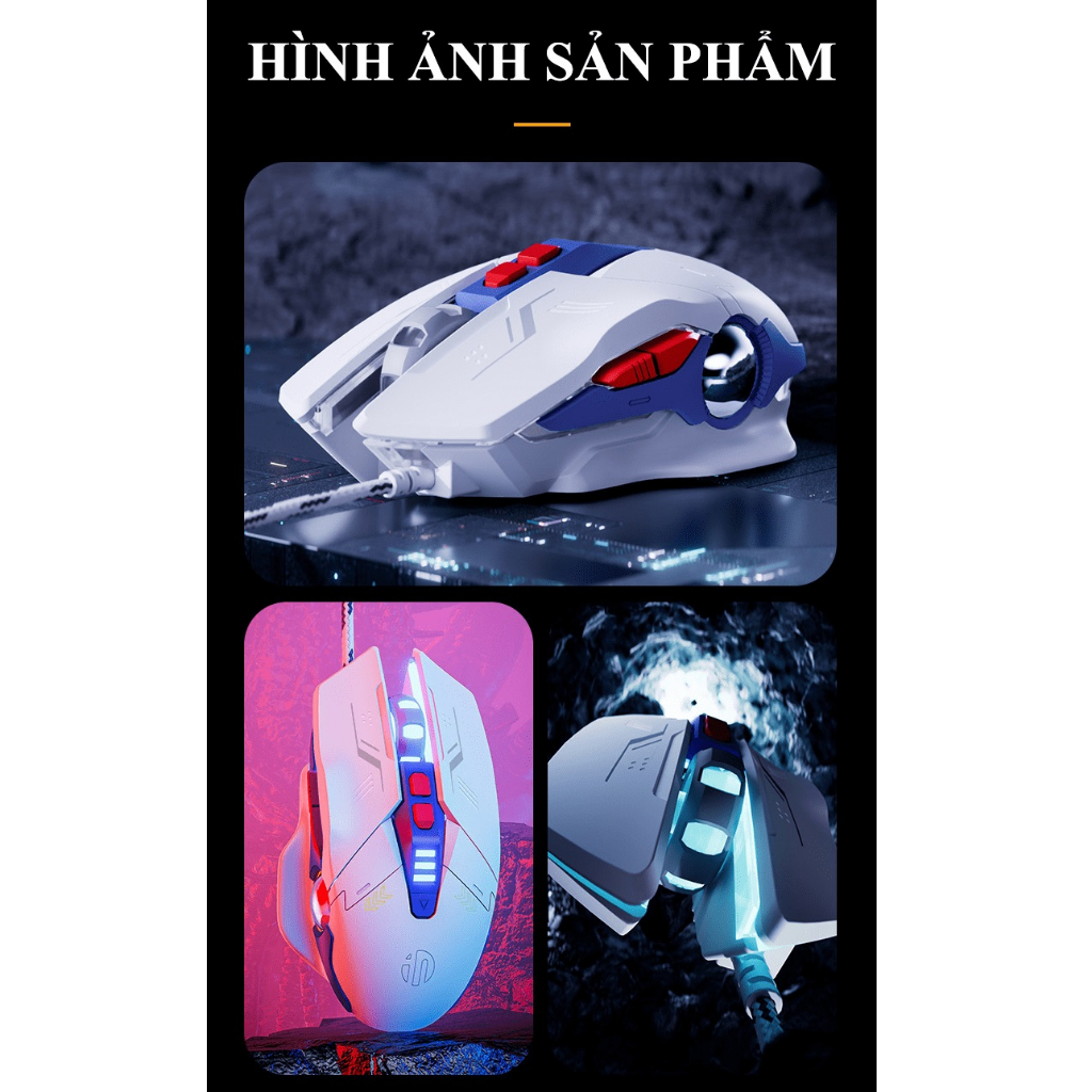 Chuột có dây INPHIC PW2PRO chuyên game thiết kế robot kèm theo đèn led RGB cực đẹp - HT