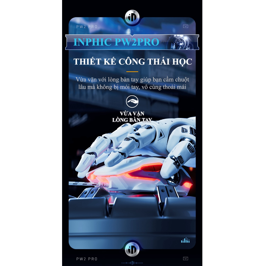 Chuột có dây INPHIC PW2PRO chuyên game thiết kế robot kèm theo đèn led RGB cực đẹp - HT