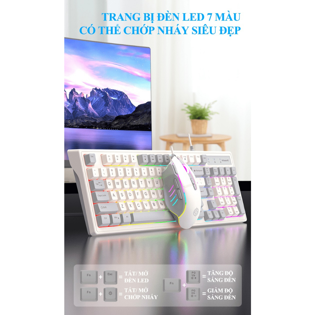 Bộ bàn phím và chuột có dây K-SNAKE KM800 chuyên game thiết kế phím mini size kèm theo đèn led 7 màu -HT