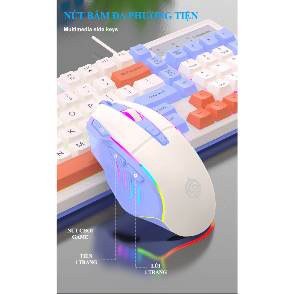 Bộ bàn phím và chuột có dây K-SNAKE KM800 chuyên game thiết kế phím mini size kèm theo đèn led 7 màu -HT