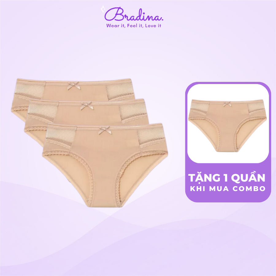 Combo 3 Quần lót nữ BRADINA thun lạnh lưới mỏng mềm mịn, cạp vừa, không hằn viền QLR_02 (Màu ngẫu nhiên)