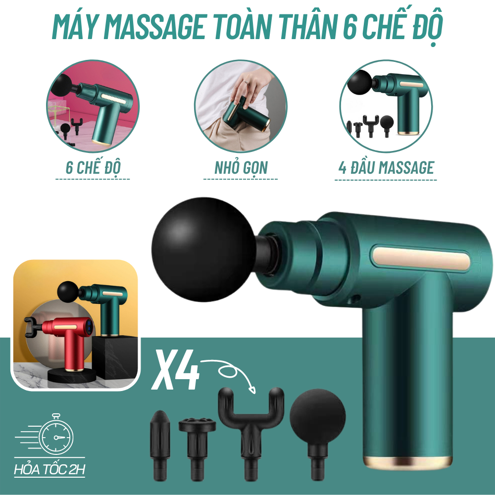 Máy Mát Xa Cầm Tay, Súng Massage Cầm Tay Giải Cơ, Động Cơ Mạnh Mẽ, Độ Ồn Thấp, Pin Trâu, 4 Đầu Massage Giảm Mỡ Thừa, Lưu