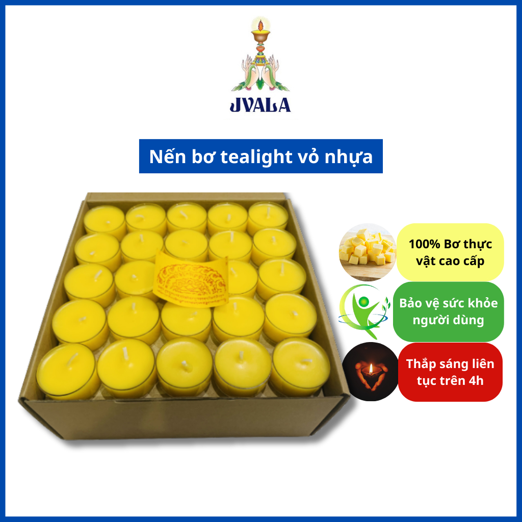 Đèn bơ cúng Phật JVALA - nến bơ tealight vỏ nhựa cao cấp