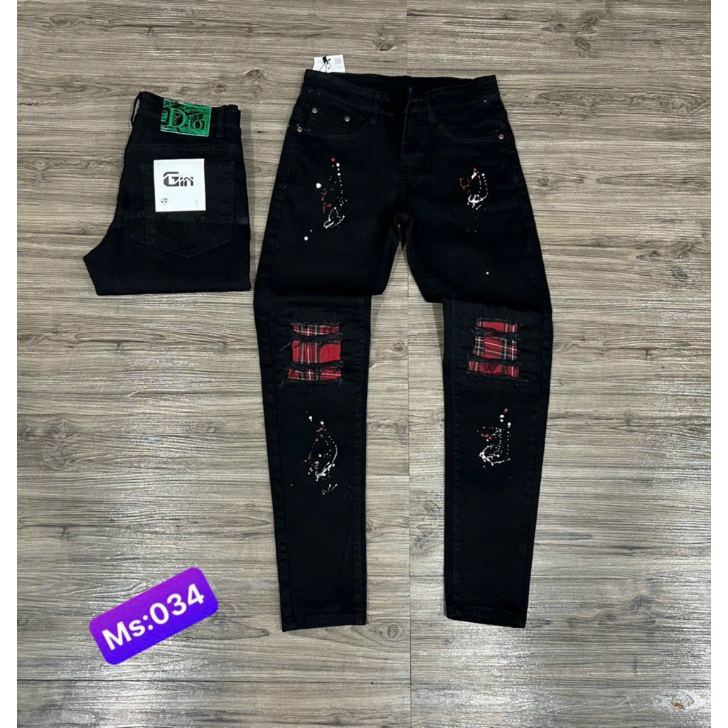 Quần jean dài nam chất denim cao cấp dày dặn co dãn nhẹ rách có bạ caro đỏ bên trong form chuẩn sang trọng YUKI OUTFIT | BigBuy360 - bigbuy360.vn