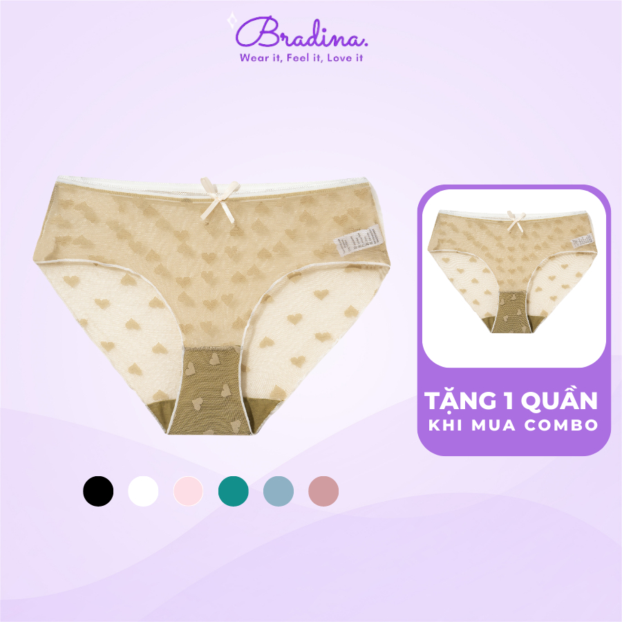 Quần lót ren BRADINA họa tiết trái tim mềm mại thiết kế xuyên thấu gợi cảm quyến rũ QLR_01