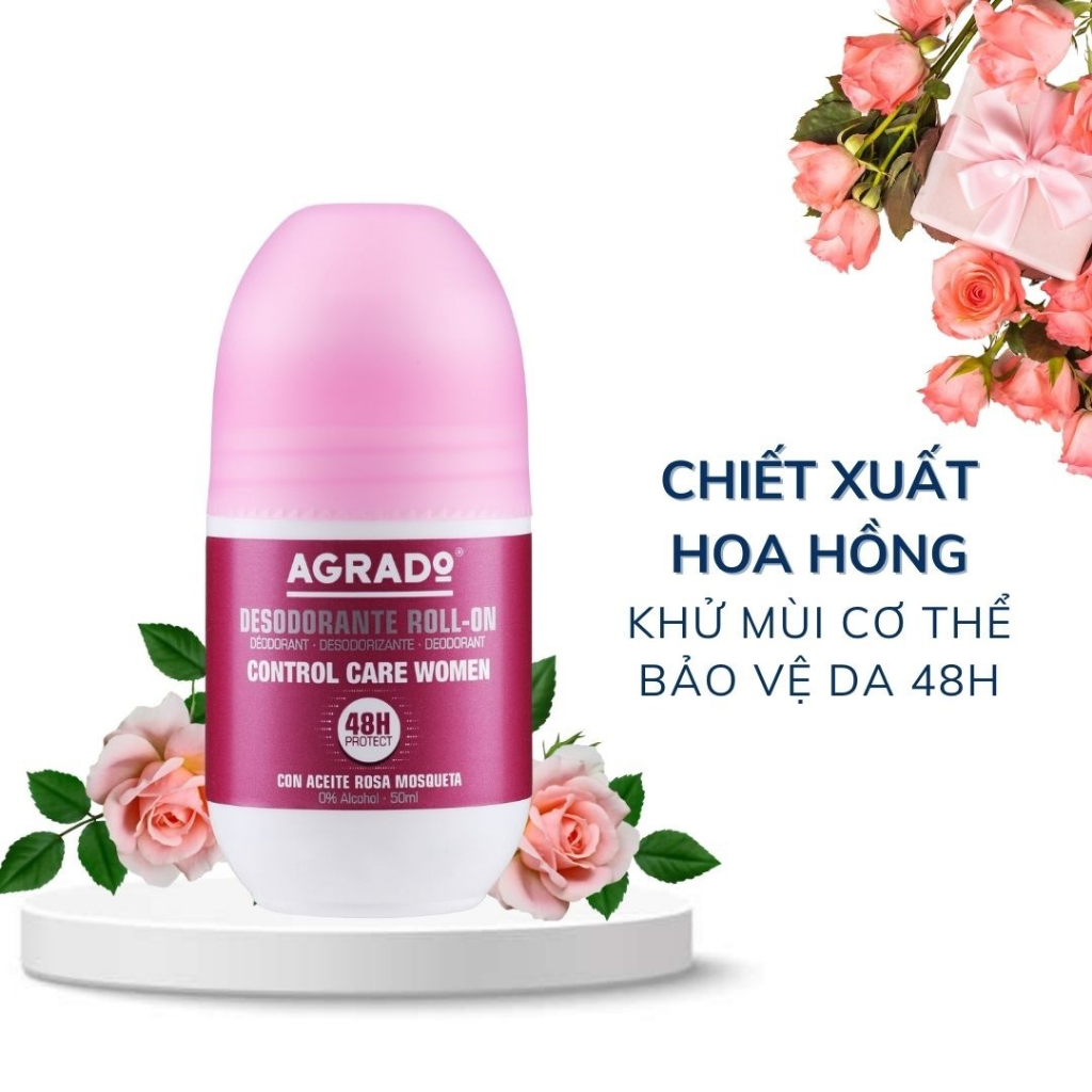 Lăn Khử Mùi, Giảm Mồ Hôi Agrado Bảo Vệ 48H, Không Cồn, Không Gây Vàng Áo 50ml